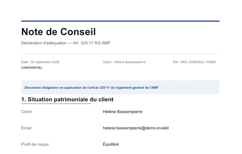 Déclaration d’adéquation générée par Centaure