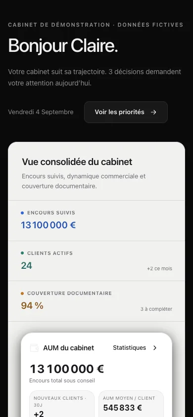 Aperçu du cockpit sur téléphone — données de démonstration