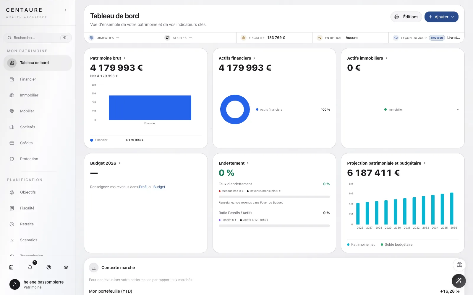 Patrimoine vu par le client sur ordinateur